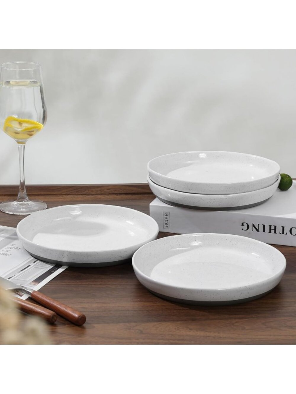 8-Inch Ceramic Dinner Plates Set of 4 - Microwave & Dishwasher Safe, Perfect for